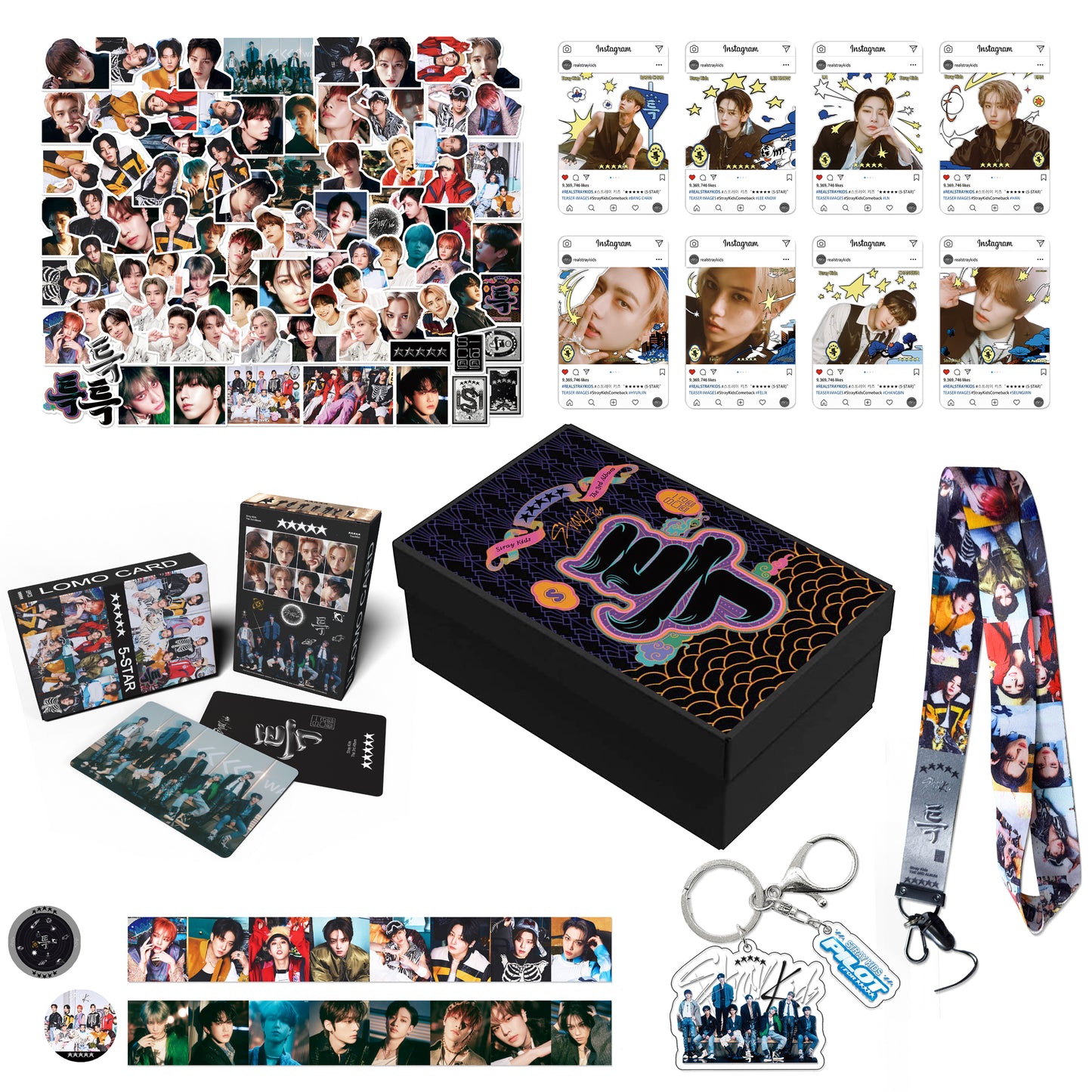 Stray kids 5-star Gift Box - Kpop Merchandise Photocards Lanyard Keychain Gifts for SKZ Fans