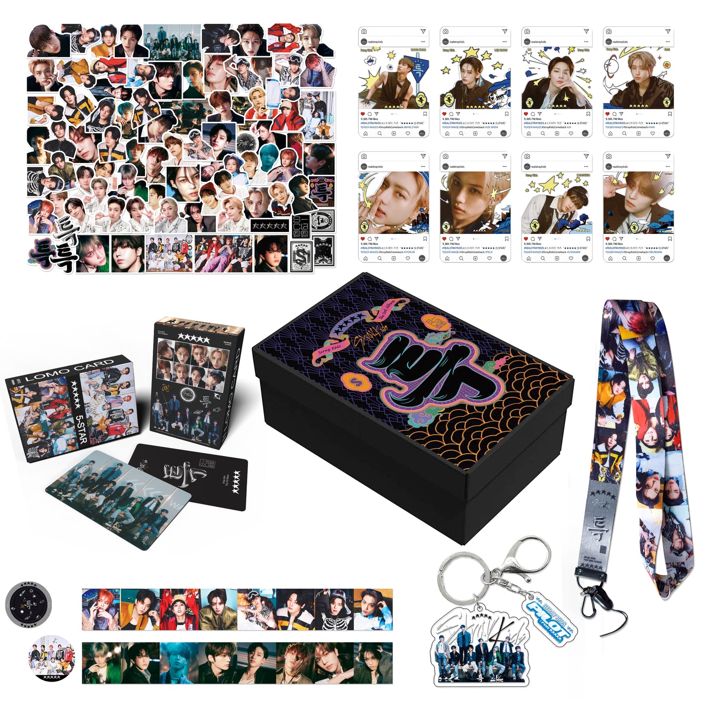 Stray kids 5-star Gift Box - Kpop Merchandise Photocards Lanyard Keychain Gifts for SKZ Fans